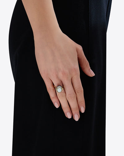 "reverse" gold, pink sapphires, rubies, white australian opal and diamonds double-face ring (medium)