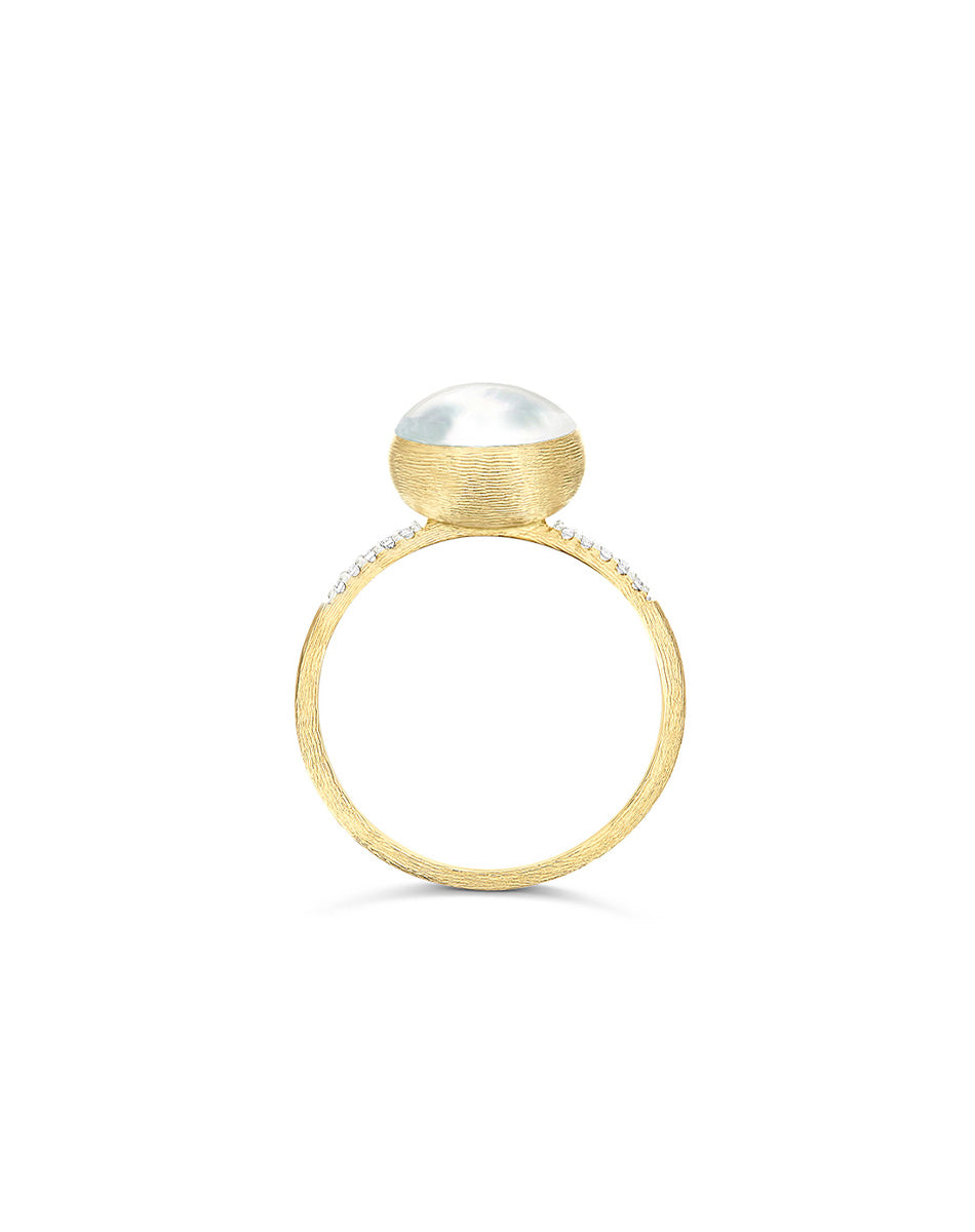 Anello "Boules" Dolcevita in oro inciso, diamanti, madreperla e cristallo di rocca (piccolo)