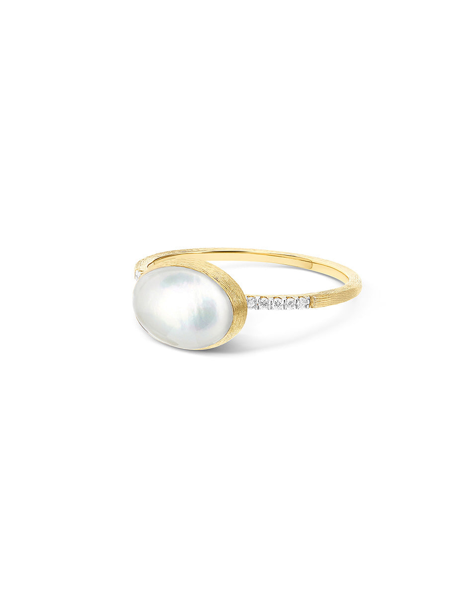 Anello "Boules" Dolcevita in oro inciso, diamanti, madreperla e cristallo di rocca (piccolo)