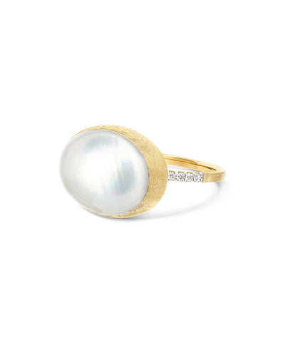 Dolcevita “Boules” ring in engraved gold, diamonds, mother-of-pearl and rock crystal (large)