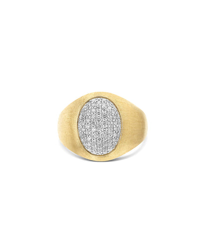 “Muse” signet ring in engraved gold and pavé diamonds (small)