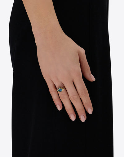 "reverse" gold, blue diamonds, swiss blue topaz, green sapphires and london blue topaz double-face ring (small) 