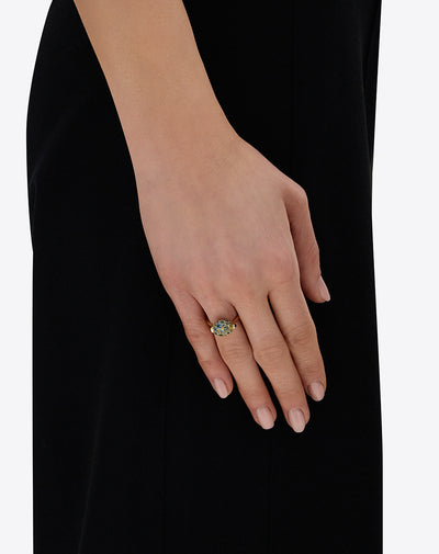 "reverse" gold, blue diamonds, swiss blue topaz, green sapphires and london blue topaz double-face ring (small) 