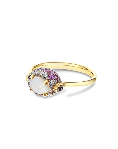 "reverse" gold, pink sapphires, rubies, white australian opal and diamonds double-face ring (small) 