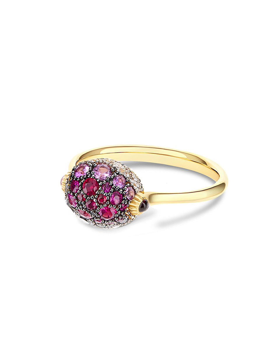 "reverse" gold, pink sapphires, rubies, white australian opal and diamonds double-face ring (small) 