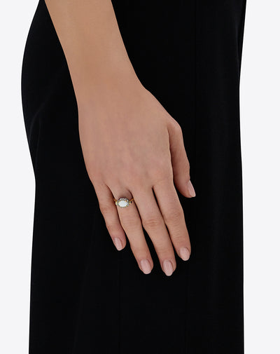 "reverse" gold, pink sapphires, rubies, white australian opal and diamonds double-face ring (small) 