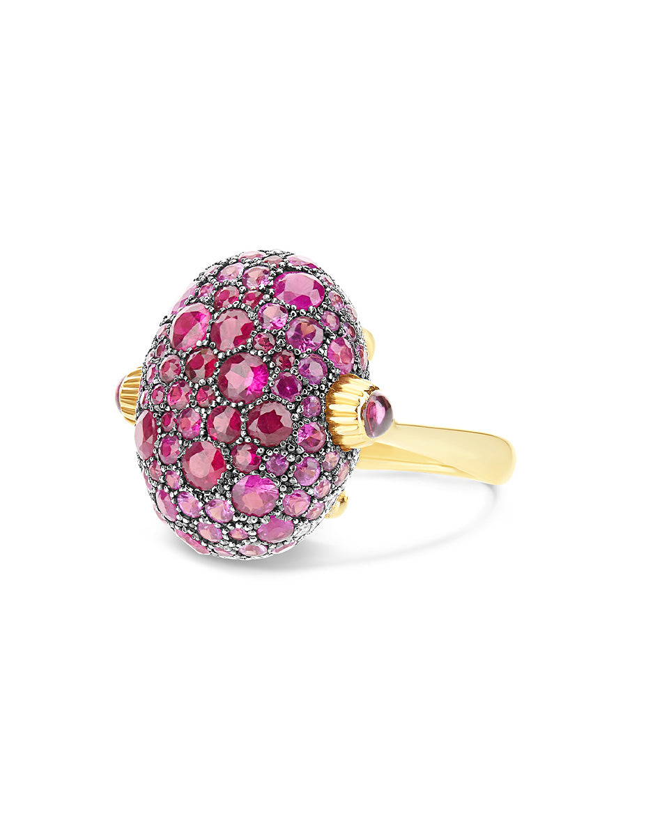 "reverse" gold, pink sapphires, rubies, white australian opal and diamonds double-face ring (large) 