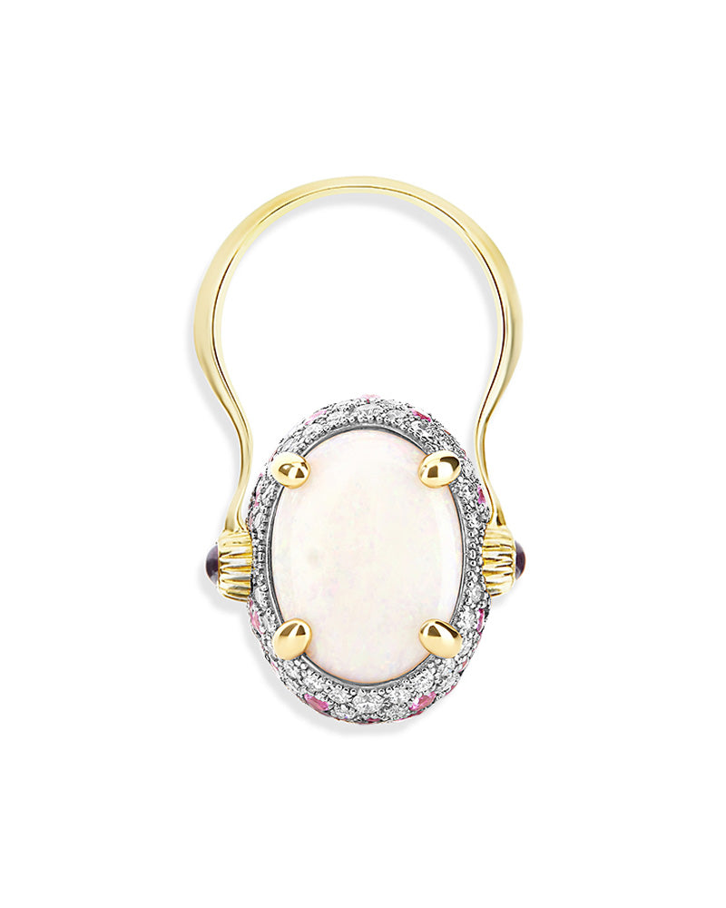 "reverse" gold, pink sapphires, rubies, white australian opal and diamonds double-face ring (large) 