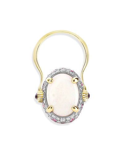 "reverse" gold, pink sapphires, rubies, white australian opal and diamonds double-face ring (large) 