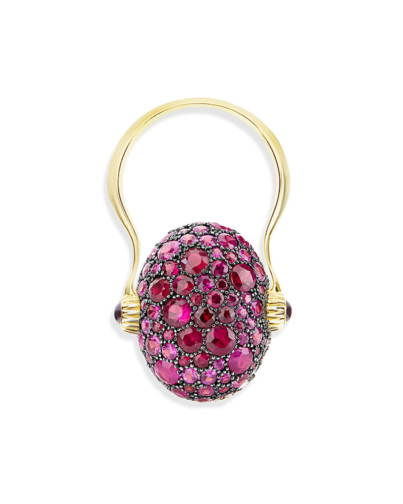 "reverse" gold, pink sapphires, rubies, white australian opal and diamonds double-face ring (large) 