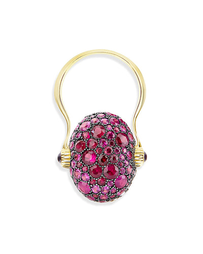 "reverse" gold, pink sapphires, rubies, white australian opal and diamonds double-face ring (large) 