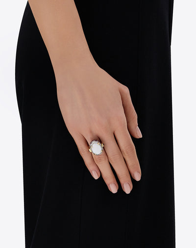 "reverse" gold, pink sapphires, rubies, white australian opal and diamonds double-face ring (large) 