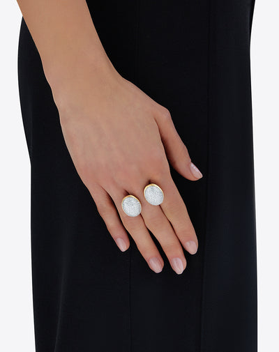 Anello iconico "BUBBLE" con due boules in oro e diamanti (grande)