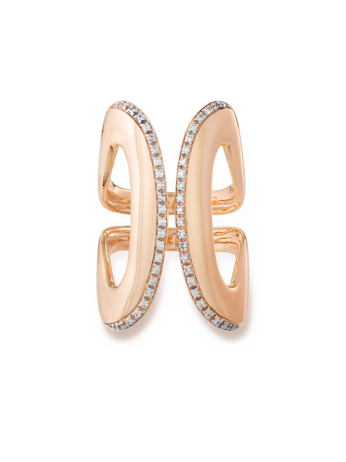 "libera icon" rose gold and diamonds statement ring 