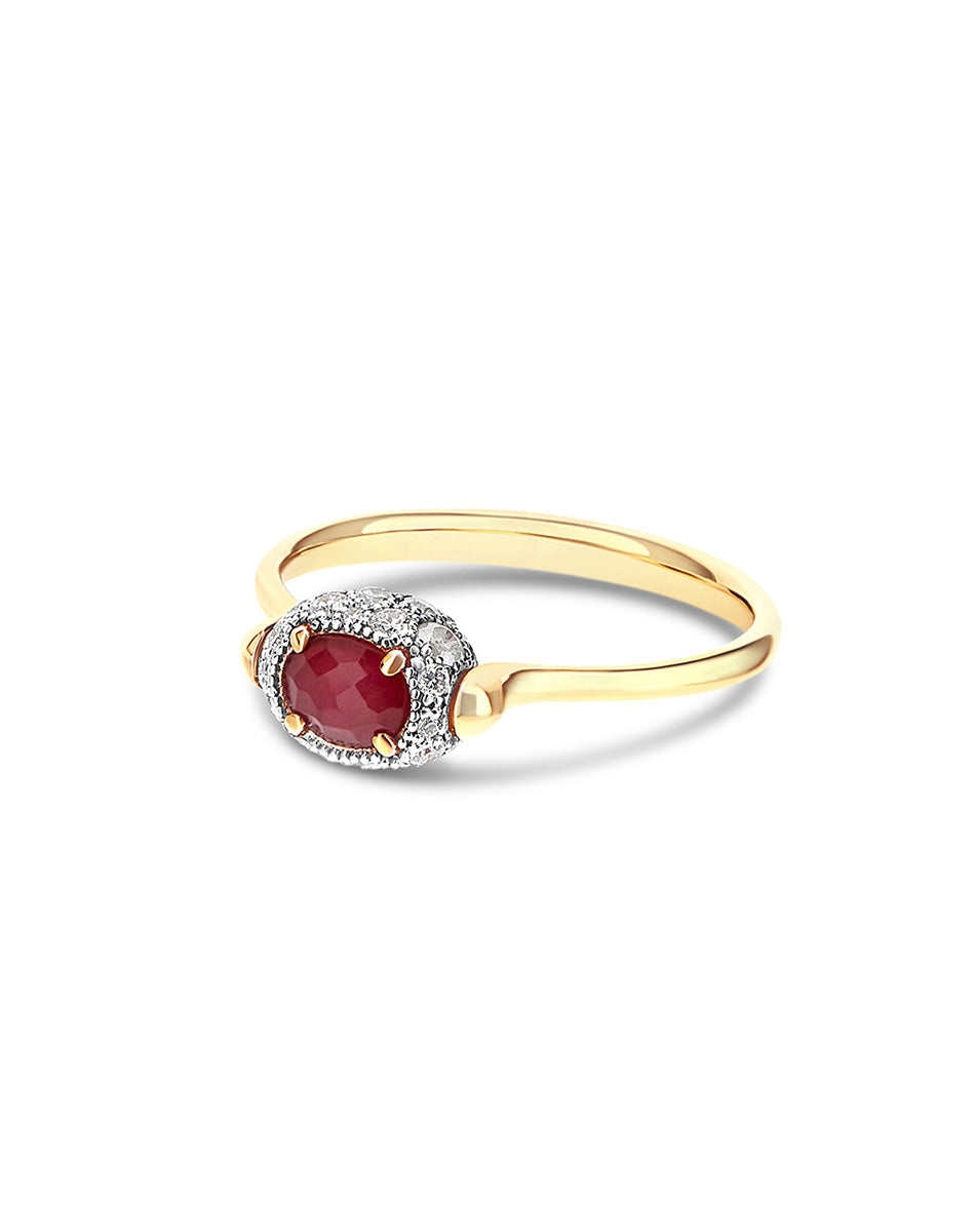 Double-sided “Reverse Baby” gold ring with rubies, diamonds and rock crystal 