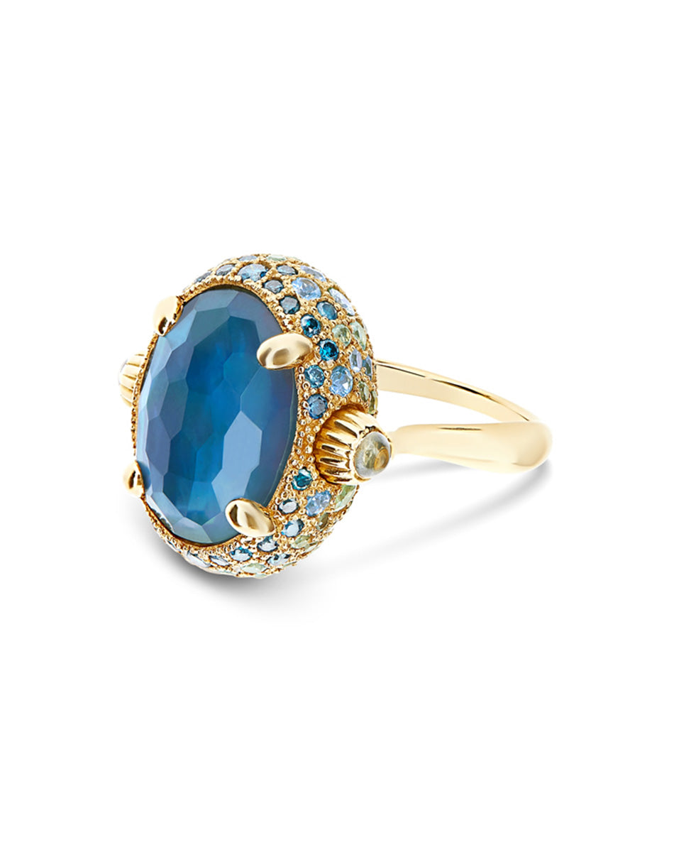 "reverse" gold, blue diamonds, swiss blue topaz, green sapphires and london blue topaz double-face rimg (large) 