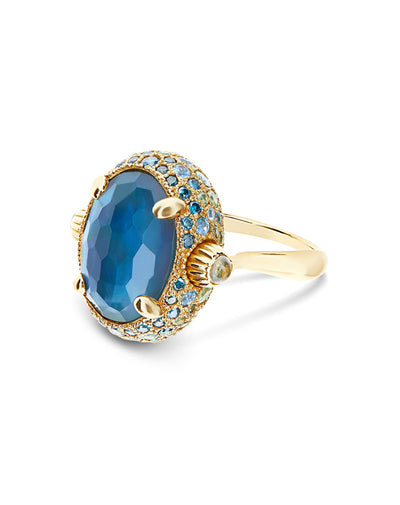 "reverse" gold, blue diamonds, swiss blue topaz, green sapphires and london blue topaz double-face rimg (large) 