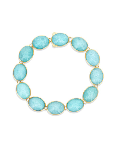 Anice “Muse” double-sided beaded bracelet in engraved gold, amazonite and rock crystal (small)