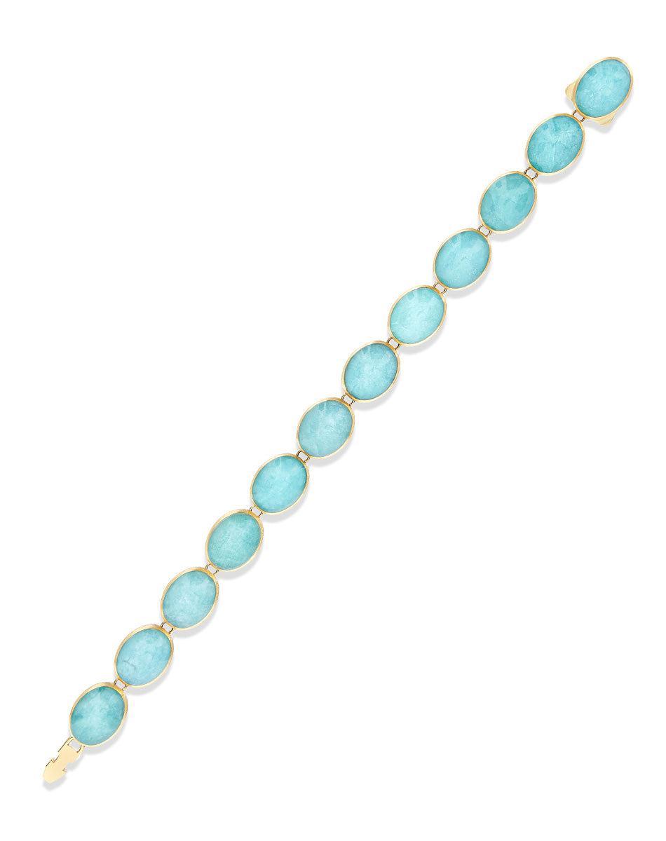 Anice “Muse” double-sided beaded bracelet in engraved gold, amazonite and rock crystal (small)