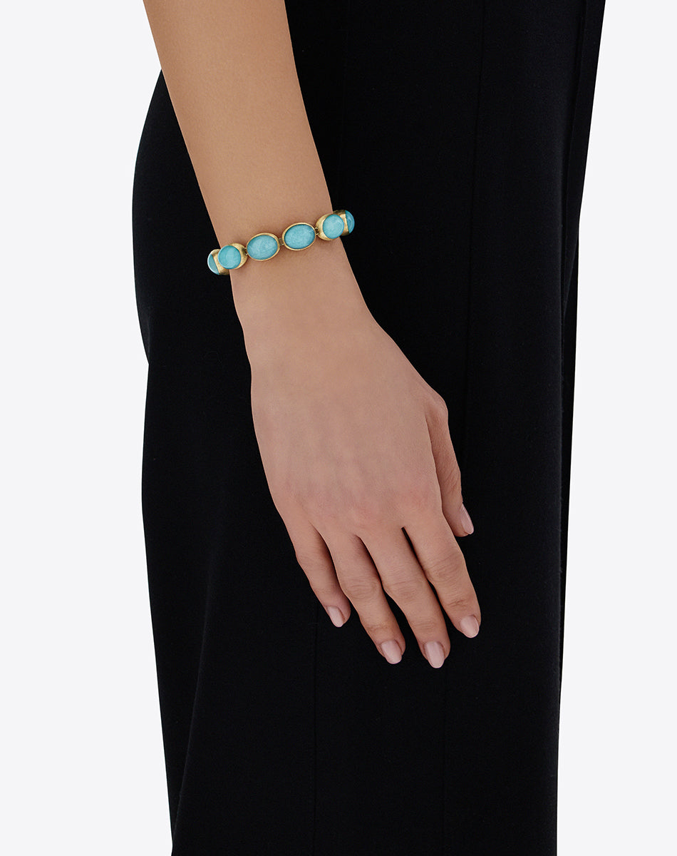 Violetta “Muse” double-sided beaded bracelet in engraved gold, lepidolite and mother-of-pearl (small)