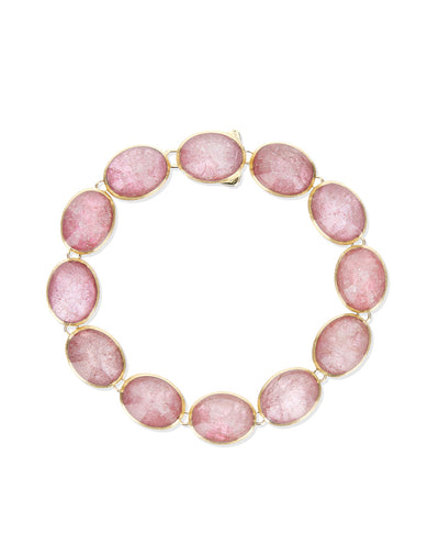 Rosolio “Muse” double-sided beaded bracelet in engraved gold, strawberry quartz and rock crystal (small)