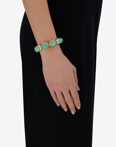Lattementa “Muse” double-sided beaded bracelet in engraved gold, jadeite and rock crystal (medium)
