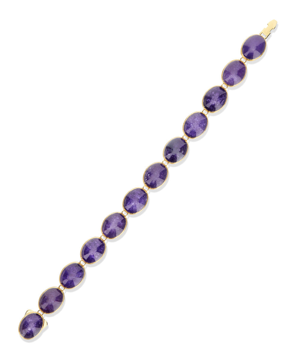 Violetta “Muse” double-sided beaded bracelet in engraved gold, lepidolite and mother-of-pearl (small)