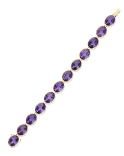 Violetta “Muse” double-sided beaded bracelet in engraved gold, lepidolite and mother-of-pearl (small)