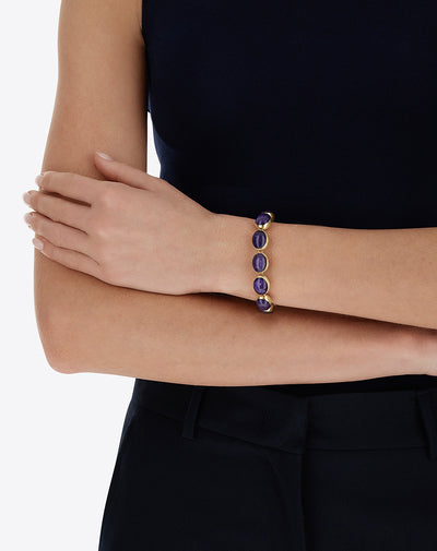 Violetta “Muse” double-sided beaded bracelet in engraved gold, lepidolite and mother-of-pearl (small)