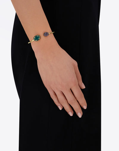 "reverse" gold, sapphire, tzavorite, amethyst, green labradorite and rock crystal bangle 