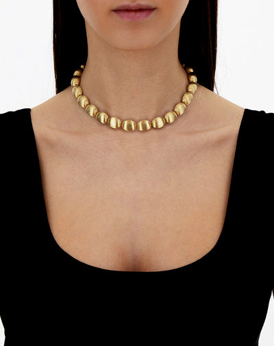 Dolcevita “Muse” beaded choker necklace in engraved gold, mother-of-pearl and rock crystal (small)