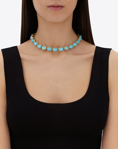 Lattementa “Muse” double-sided beaded choker in engraved gold, jadeite and rock crystal (Small)