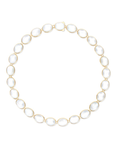 Dolcevita “Muse” beaded choker necklace in engraved gold, mother-of-pearl and rock crystal (small)