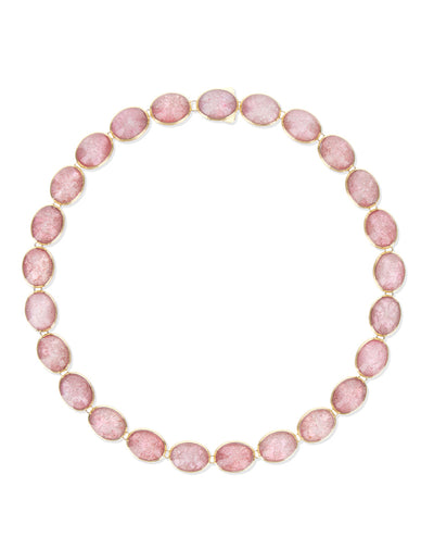 Collana choker di perle "Muse" Rosolio in oro inciso, quarzo fragola e cristallo di rocca double face (piccola)
