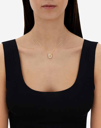 Collana "Ipanema Duna" con pendente in oro lucido, con doublette in quarzo rutilato e madreperla (grande)