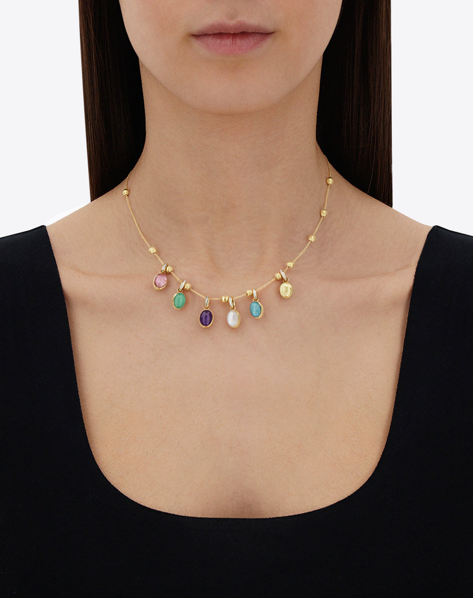 Collana girocollo "Soffio" con charms colorati in oro, diamanti e pietre naturali