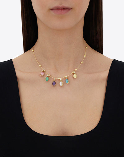 Collana girocollo "Soffio" con charms colorati in oro, diamanti e pietre naturali