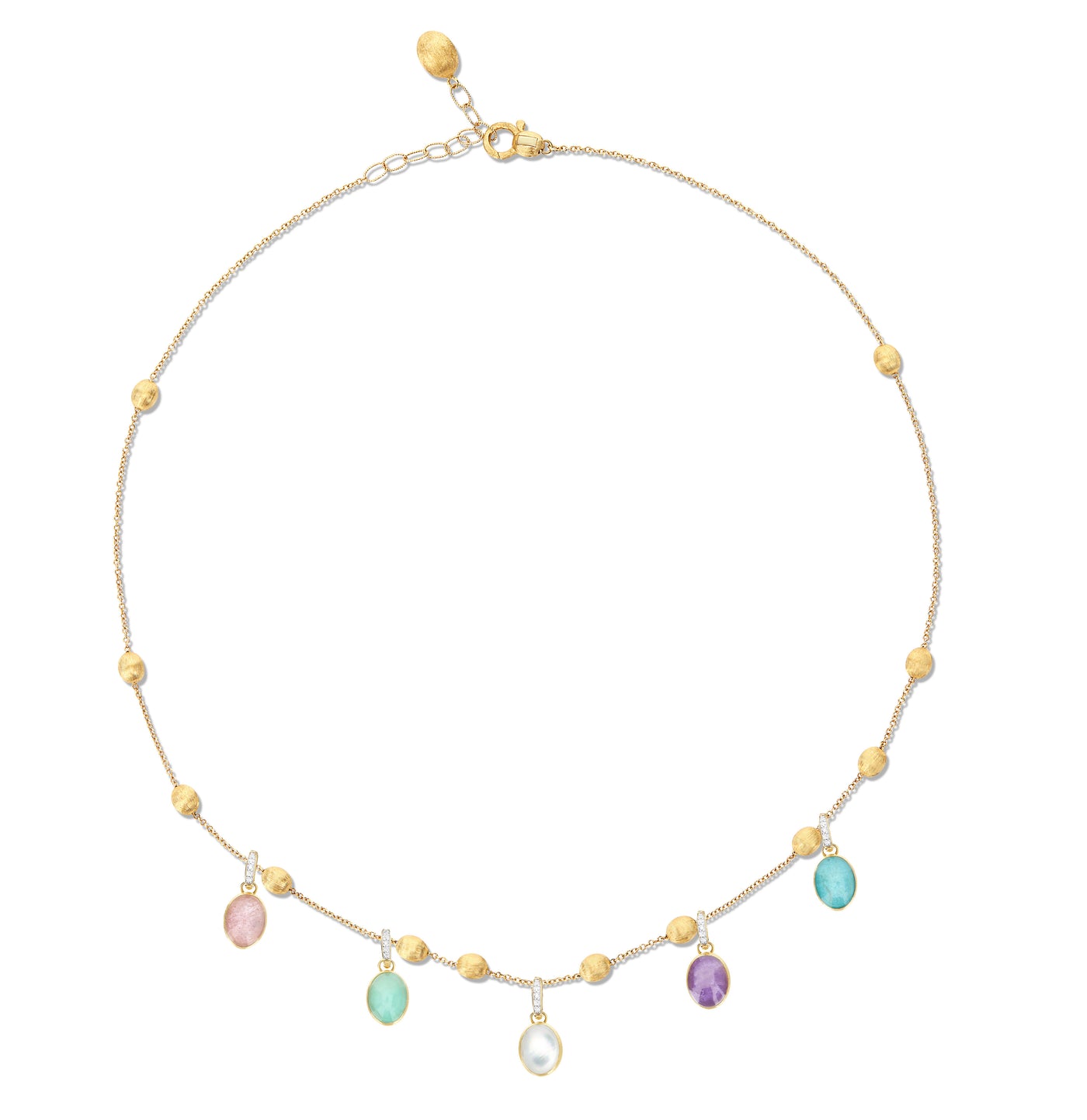 Collana girocollo "Soffio" con charms colorati in oro, diamanti e pietre naturali