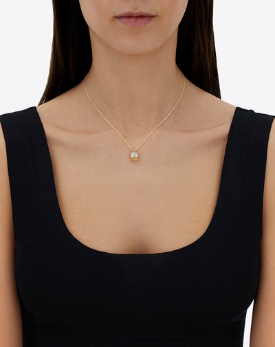 "Ipanema Duna" bracelet with pendant in polished gold and doublet in rutilated quartz and mother-of-pearl (small)