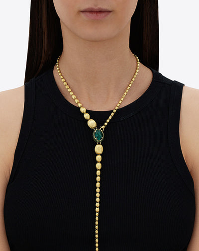"reverse" gold, sapphires, tsavorite, amethyst, green labradorite and crystal rock convertible y necklace (large) 