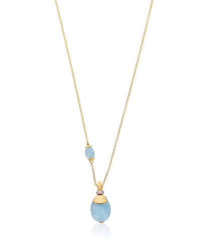Collana "Azure" pendente con ciondolo in oro, diamanti e acquamarina (piccola)