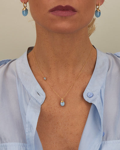 Collana "Azure" pendente con ciondolo in oro, diamanti e acquamarina (piccola)