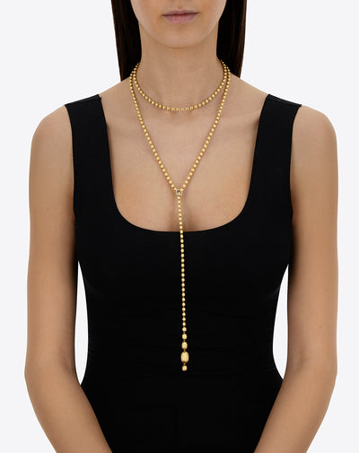 "ivy" slim hand-engraved gold boules and diamonds convertible statement necklace (large)