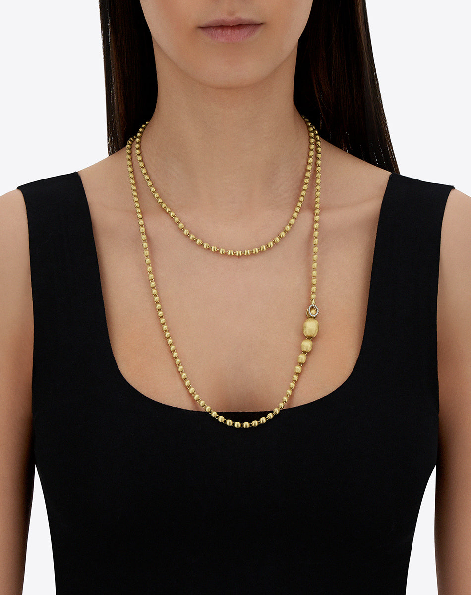 "ivy" slim hand-engraved gold boules and diamonds convertible statement necklace (large)