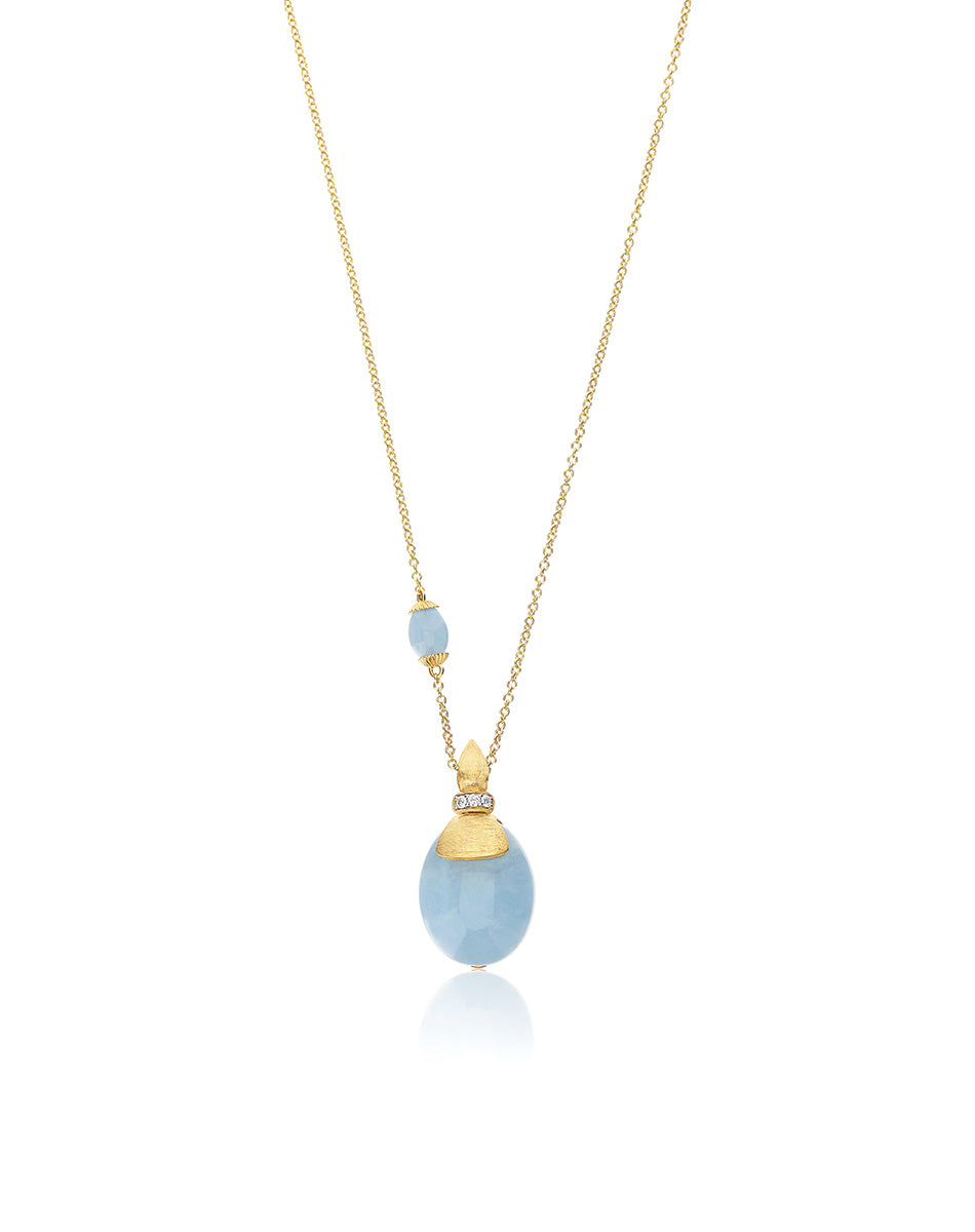 Collana "Azure" pendente con ciondolo in oro, diamanti e acquamarina (grande)
