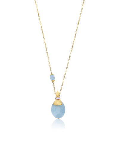 Collana "Azure" pendente con ciondolo in oro, diamanti e acquamarina (grande)