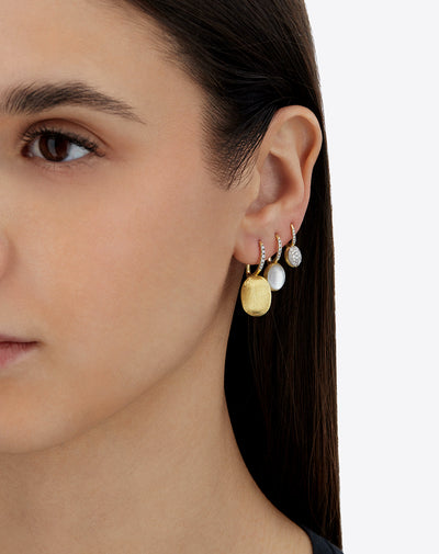 Dolcevita Boules “Ciliegine” earrings in engraved gold, diamonds, mother-of-pearl and rock crystal (small)