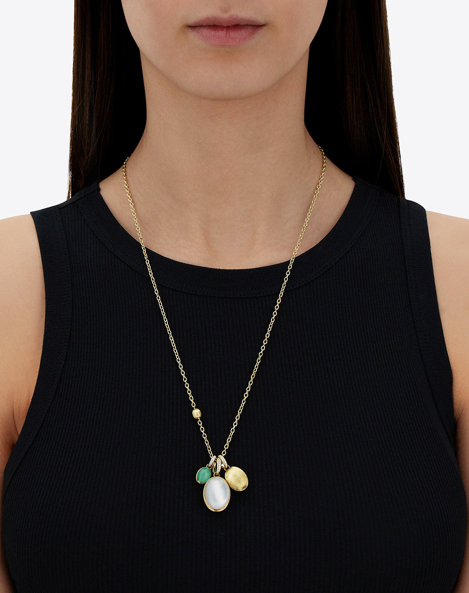 Dolcevita “Boules” charm in engraved gold, diamonds, mother-of-pearl and rock crystal (large)