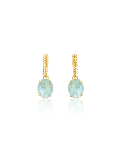 "Ipanema Maré" leverback earrings in polished gold with triplet of rutilated quartz, mother-of-pearl and amazonite