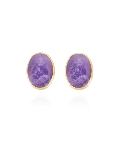 Orecchini di perle a lobo "Muse" Violetta in oro inciso, lepidolite e madreperla (medi)